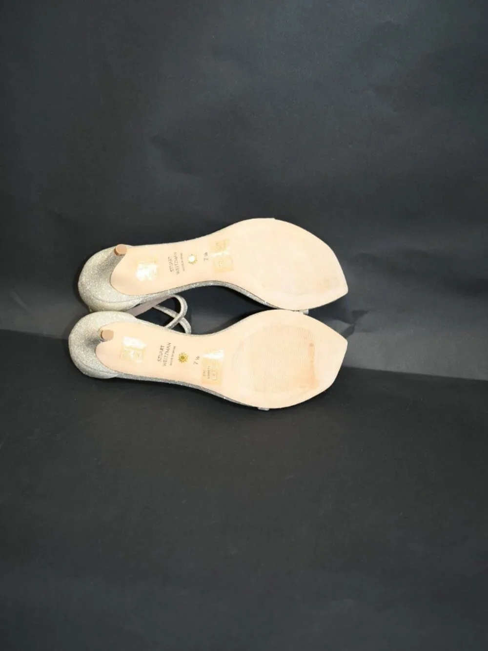 $450 Stuart Weitzman Amelina Ankle Strap Sandal PLATINO 75MM NUDIST 7.5 (PD2)